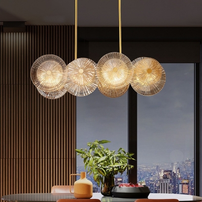 Clear Prismatic Glass Circle Island Lighting Modernist 8-Head Hanging Pendant Lamp in Gold over Dining Table