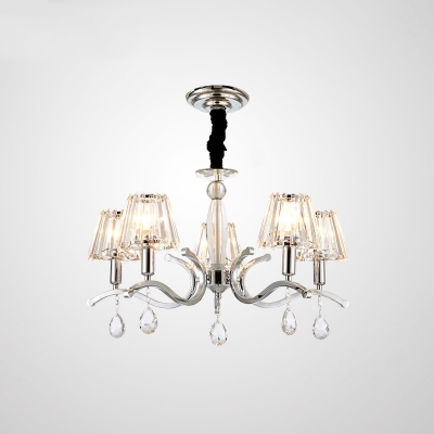 Cone Crystal Chandelier Pendant Light Contemporary 5/6 Heads Living Room Hanging Lamp Kit in Silver