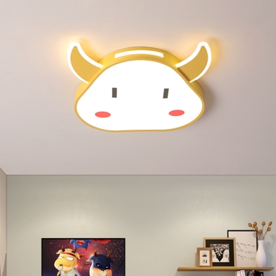 Contemporary LED Ceiling Light Fixtures Yellow Calf Flush Mount with Acrylic Shade for Nursery in Warm/White Light