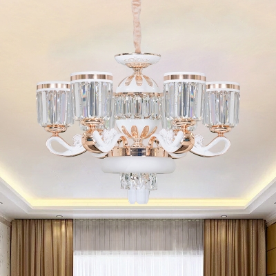 Crystal Block Bell Chandelier Light Modernist 6/8 Bulbs Living Room Hanging Ceiling Lamp in Gold