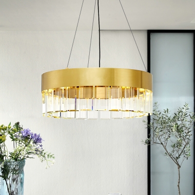 Crystal Block Rectangle Chandelier Contemporary 8-Light Gold Finish LED Pendant Ceiling Lamp with Round Design
