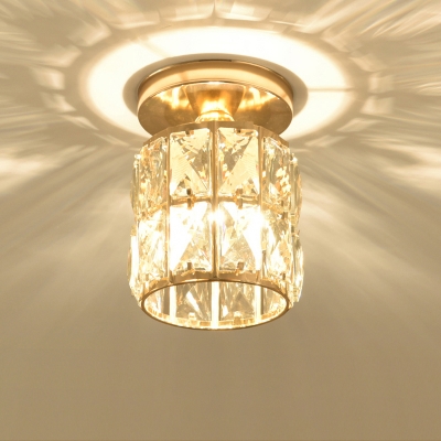 Crystal Gold Flush Mount Light Cylinder/Globe LED Modern Flush Ceiling Lamp Fixture for Hall
