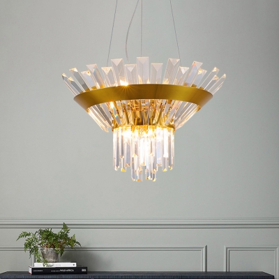 Crystal Rectangle Gold Chandelier Lamp Cone Modernism Hanging Light for Dining Room