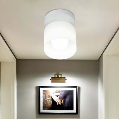 Cylinder Flushmount Lighting Simple White Glass 1 Bulb Bedroom Flush Mount Ceiling Lamp