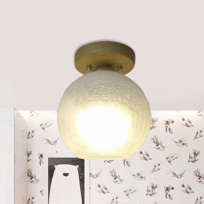 Dome Foyer Mini Ceiling Light Frosted White Crackle Glass 1 Bulb Simple Flush Mounted Lamp