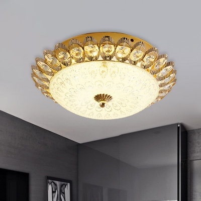 Dome Frosted Glass Flush Light Simplicity 1 Bulb Corridor Flush Mount Lamp with Crystal in Gold