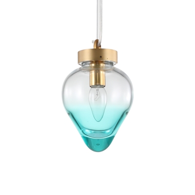 Droplet Mini Pendant Lighting Minimalist Gradient Blue/Champagne 1 Head Dining Room Suspension Light