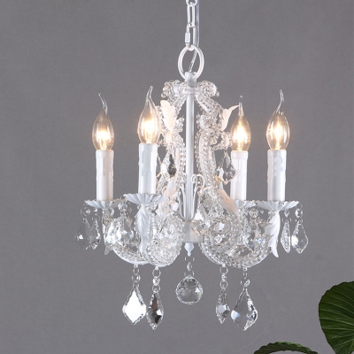 Faceted Crystal White Chandelier Lamp Candle-Style 4-Head Traditional Hanging Light Fixture