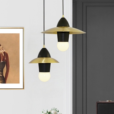 Flying Saucer Living Room Pendant Light Fabric 1 Bulb Postmodern Style Hanging Lamp in Black-Gold