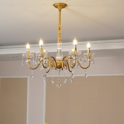 Gold Candelabra Pendant Chandelier Traditional Crystal 6/8-Head Dining Table Hanging Light with Undulated Arm