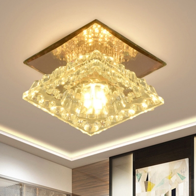 Gold LED Flush Mount Modern Crystal Block Square Flush Ceiling Light in Warm/White/3 Color Light