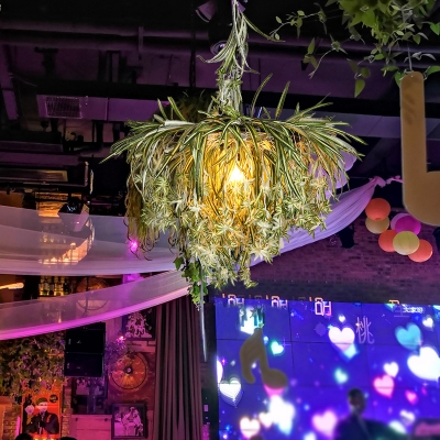 Green Plant Hanging Ceiling Light Vintage Style Metal 1 Bulb Restaurant Pendant Lighting Fixture