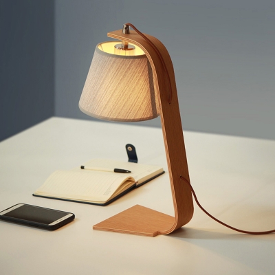 Grey Barrel Reading Light Modernism 1-Light Fabric Night Table Lamp with Arc Wood Arm