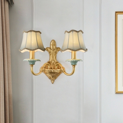 Grey Fabric Scalloped Wall Lighting Ideas Traditional 1/2-Light Indoor Wall Lamp Sconce in Brass