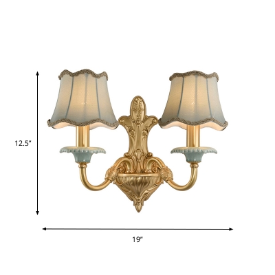 Grey Fabric Scalloped Wall Lighting Ideas Traditional 1/2-Light Indoor Wall Lamp Sconce in Brass