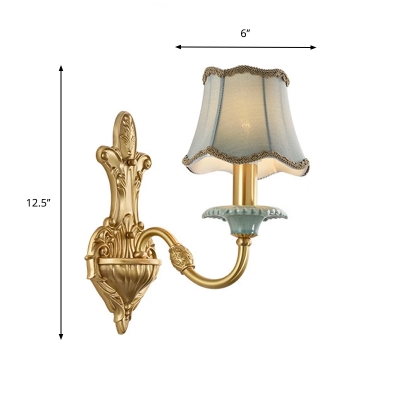 Grey Fabric Scalloped Wall Lighting Ideas Traditional 1/2-Light Indoor Wall Lamp Sconce in Brass