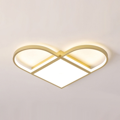 Heart Shaped Bedroom Flush Mount Fixture Acrylic LED Nordic Style Flushmount Ceiling Lamp in Gold