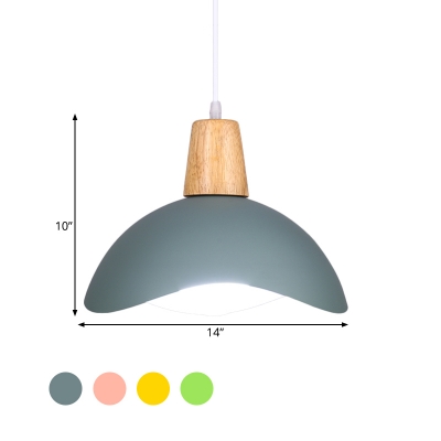 Macaron 1 Head Suspension Light Pink/Yellow/Green Finish Wavy Dome Pendant Lamp with Iron Shade