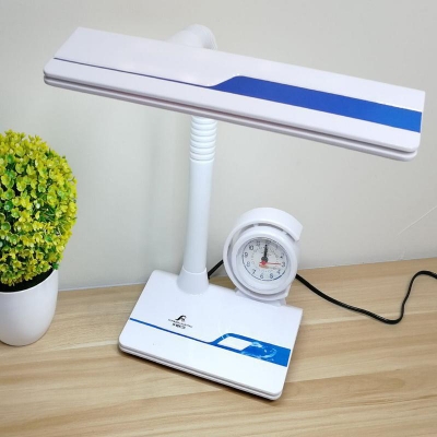 Minimalism Rectangle Table Light Plastic LED Bedroom Reading Book Lamp in White and Silver/Blue with Clock