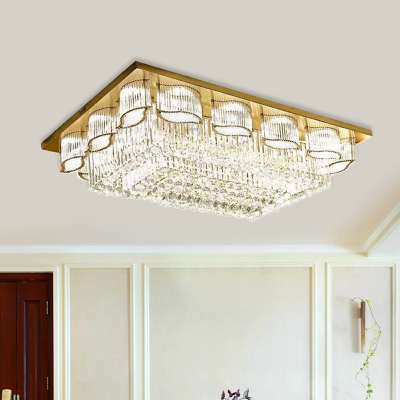 Minimalist Rectangle Ceiling Light LED Crystal Flush Mount Lamp in Gold with Leaf Design