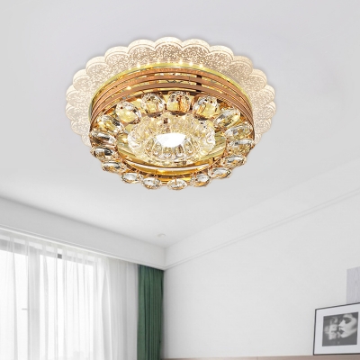 Modern Ruffle Edge Ceiling Lamp Clear Crystal LED Flush Mount Recessed Lighting in Gold