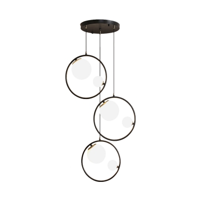 Modern Style Bubble Cluster Pendant Milky Glass 6-Head Dining Table Suspended Lighting Fixture with Ring Guard in Black