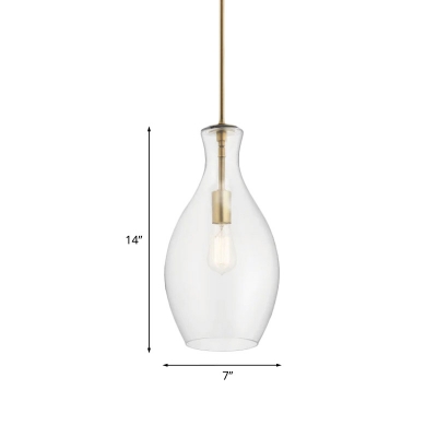 Modern Vase Clear Glass Hanging Lamp Single-Bulb Ceiling Suspension Lamp for Kitchen