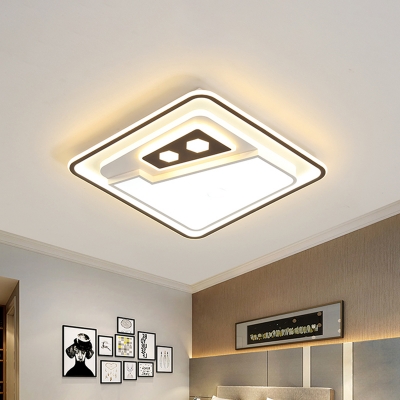 Modernist Squared Ceiling Flush Acrylic LED Bedroom Flush Mount Lighting in White and Black