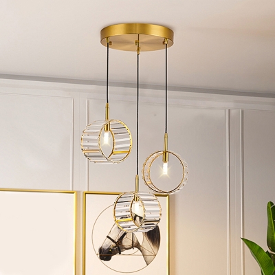 Modernist Wrist Strap Pendant Light 3 Heads Prismatic Crystal Multi Hanging Light Fixture in Brass