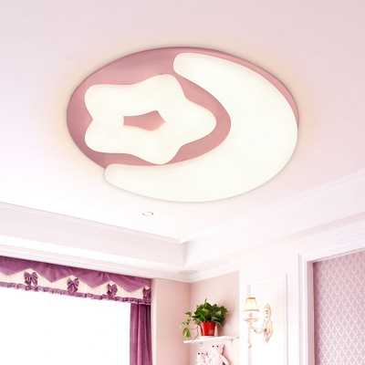 Moon and Star Flush Light Fixture Nordic Style Acrylic LED Grey/Pink/Green Finish Close to Ceiling Lamp