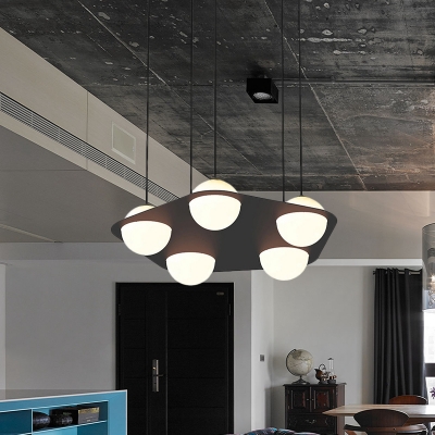 Pentagon Multi Light Pendant Designer Metal 5-Light Black LED Hanging Ceiling Lamp with Orb Milk Glass Shade