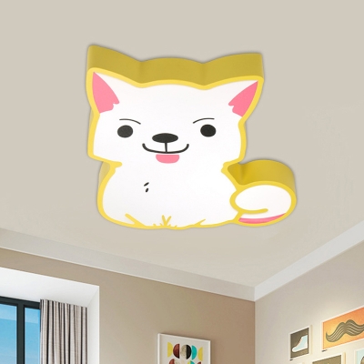 Pink/Yellow Cat Shaped Flush Ceiling Light Fixture Cartoon Acrylic LED Flush Mount Lamp for Nursery in Warm/White Light