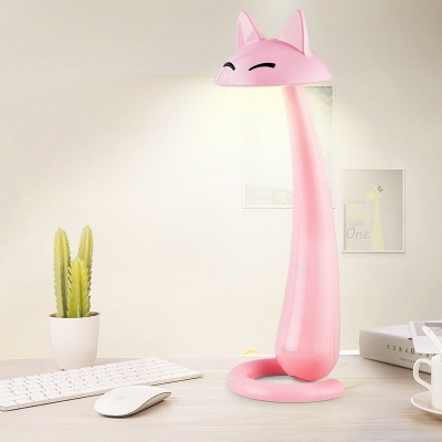 Plastic Smiling Fox Shape Reading Light Cartoon LED Night Table Lamp in White/Pink for Bedside