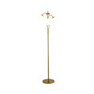Post Modern 4-Bulb Standing Light Gold Finish Orb Floor Lamp with White Glass Shade