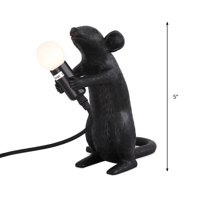 Resin Black Night Light Mouse Clenching 1 Head Farmhouse Table Lighting in Black