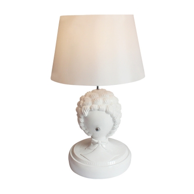 Resin White Night Stand Light Curly Hair Statue 1-Light Vintage Table Lamp with Shade