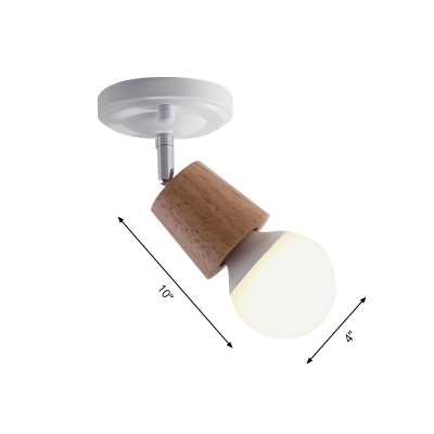 Rotatable Mini Ceiling Lamp Nordic Wood 1 Bulb Foyer Semi Mount Lighting in White with Open Bulb Design