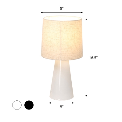 Simple 1 Bulb Night Light White/Black Finish Cylinder Night Table Lamp with Fabric Shade