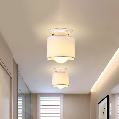 Simple Small Barrel Flush Ceiling Light Single-Bulb Fabric Flushmount Lighting in Black/White for Corridor