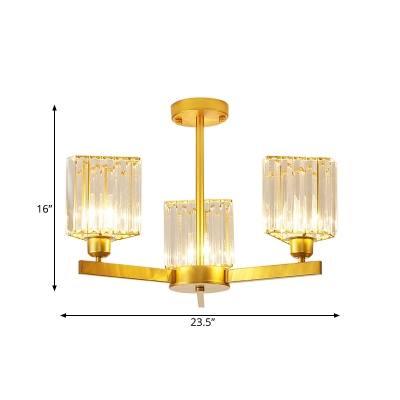 Triangle Bedroom Ceiling Chandelier Simple Crystal Rectangle 3/6-Light Gold Pendant