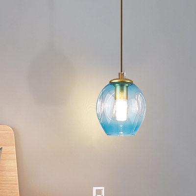 Tulip Bedside Wall Light Fixture Smoke Gray/Blue Dimpled Glass 1 Bulb Post Modern Sconce Lamp with Suspended Cord