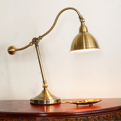Vintage Gourd Table Lamp 1-Bulb Metal Desk Reading Light in Gold with Balance Arm