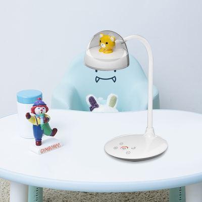 White Arc Reading Book Light Cartoon LED Plastic Nightstand Lamp with Small Bear Deco