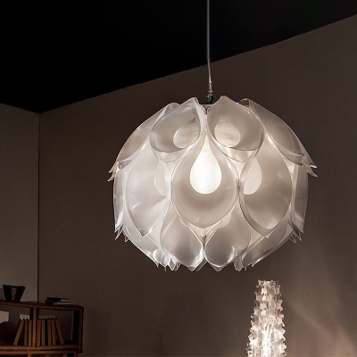 White/Blue Floral Down Lighting Pendant Post Modern Single Head Acrylic Hanging Lamp Kit for Bedroom