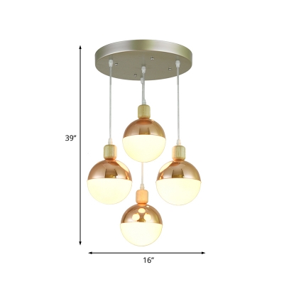 White Glass Modo Cluster Pendant Postmodern 3/4 Bulbs Rose Gold Ceiling Suspension Light