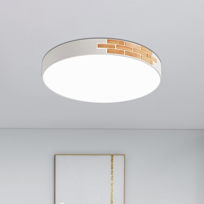 White Round Ceiling Lighting Nordic Acrylic LED Flush Mounted Lamp with Wood Patchwork Detail, 16