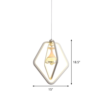 White Wine Glass Drop Pendant Contemporary Acrylic LED Ceiling Chandelier with Pentagon Frame for Bedroom