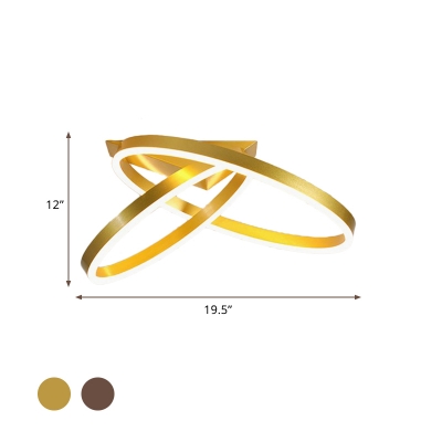 X Crossed Ring Ceiling Flush Mount Minimalist Stylish Acrylic Gold/Coffee LED Flushmount Lighting in Warm/White Light, 12