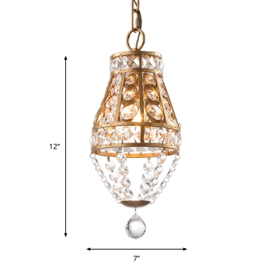 1 Bulb Elliptical Mini Pendulum Light Rustic Gold Crystal Pendant Lighting Fixture