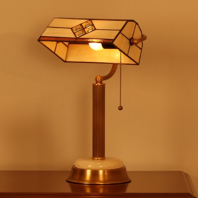 

1 Head Bedroom Night Table Lamp Tiffany Brass Desk Light with Rollover Yellow Glass Shade, HL625136